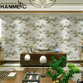 【Hanmero】山水畫壁紙客廳書房茶樓背景餐廳飯店中國風水墨墻紙