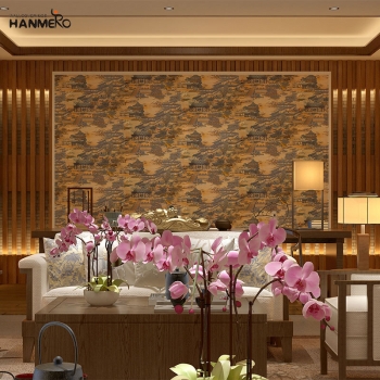 【Hanmero】明清古畫壁紙中式酒店包間書房PVC墻紙玄關(guān)背景墻壁紙